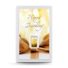 1 g Degussa Goldbarren - Geschenkblister: Happy Birthday
