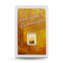 1 g Degussa Goldbarren - Geschenkblister: Herzlichen Glückwunsch