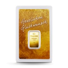 5 g Degussa Goldbarren - Geschenkblister: Herzlichen Glückwunsch