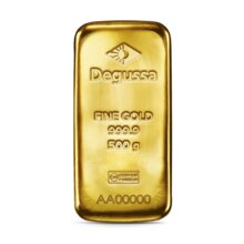 500 g Degussa Goldbarren (gegossen)