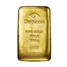 250 g Degussa Goldbarren (gegossen)