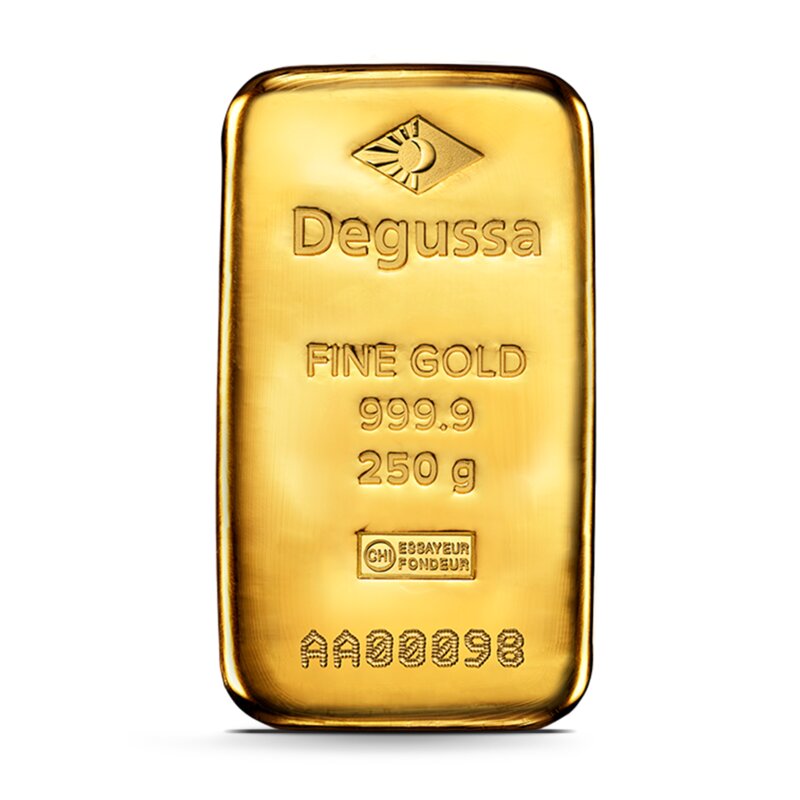 '250 g Degussa Goldbarren (gegossen)'