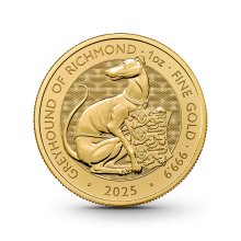 1 oz The Royal Tudor Beasts: Greyhound of Richmond - 100 Pfund Großbritannien 2025